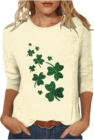 قميص يوم St Patty Women 2025 غير رسمي بالإضافة إلى حجم 3/4 قمصان البرسيم الأيرلندية مضحكة سانت باتريك قمم تونك in Kuwait