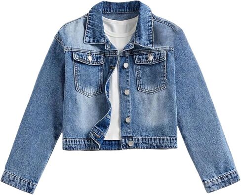 فتاة جينز سترة زر أسفل الأكمام الطويلة جين معطف الملابس الخارجية in Kuwait