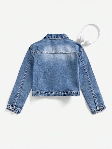 فتاة جينز سترة زر أسفل الأكمام الطويلة جين معطف الملابس الخارجية in Kuwait