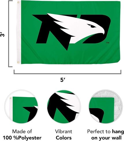 Desert Cactus University of North Dakota UND Flag - 3 x 5 Feet Hawks Banner, Indoor/Outdoor Durable Fabric, 100% Polyester Design (Style 1) in Saudi Arabia
