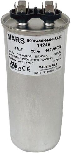 Mars 14248 Single Section Round Capacitor - 45 MFD - 440/370 Volt - N/A in Saudi Arabia