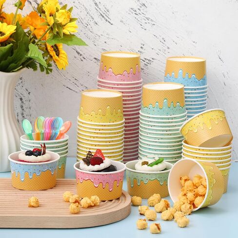 40 Pack 6 oz Ice Cream Cups with Spoons Paper Dessert Cups Colorful Sundae Bowls Disposable Ice Cream Containers for Hot Soup Spring Summer Graduation Bar Party Supplies in Saudi Arabia