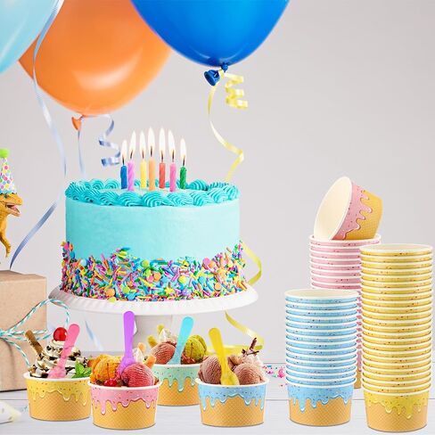 40 Pack 6 oz Ice Cream Cups with Spoons Paper Dessert Cups Colorful Sundae Bowls Disposable Ice Cream Containers for Hot Soup Spring Summer Graduation Bar Party Supplies in Saudi Arabia