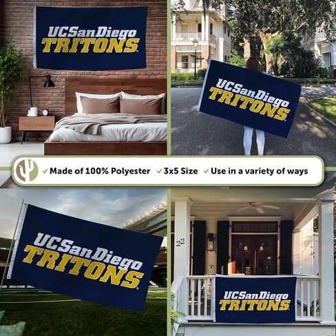 Desert Cactus University San Diego UCSD Flag - 3 × 5 أقدام لافتة Tritons ، النسيج المتين الداخلي/الخارجي ، تصميم البوليستر بنسبة 100 ٪ (النمط 1) in Saudi Arabia