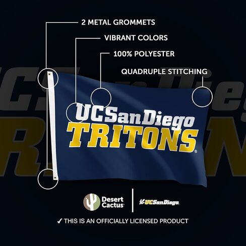 Desert Cactus University San Diego UCSD Flag - 3 × 5 أقدام لافتة Tritons ، النسيج المتين الداخلي/الخارجي ، تصميم البوليستر بنسبة 100 ٪ (النمط 1) in Saudi Arabia