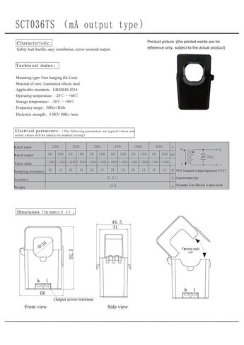 SCT036TS Input 100A/200A/300A/400A/500A/600A Output 0.1A Accuracy 1% Split Current Sensor AC Current Transformer(400A-0.1A 1) in Kuwait