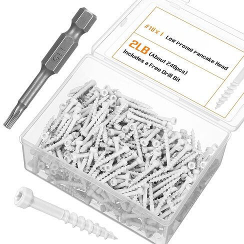 #8 X 1-1/4" White Trim Screws 2 Lb Box, Approx. 240 Pieces, Durable Wood Screws, Serrated Thread for Secure Fastening, Avoid Cam Out, wiht A Drill Bit in Saudi Arabia