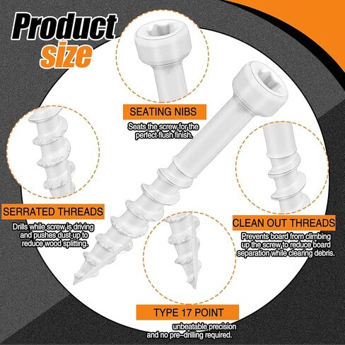 #8 X 1-1/4" White Trim Screws 2 Lb Box, Approx. 240 Pieces, Durable Wood Screws, Serrated Thread for Secure Fastening, Avoid Cam Out, wiht A Drill Bit in Saudi Arabia