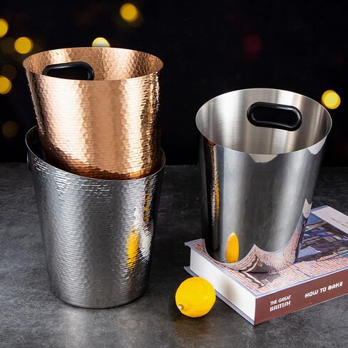 Stainless Steel Champagne Bucket - Stainless-Steel Beverage Tub - Diagonal Ice Bucket with Handle for Cocktail Bar, Wine, Home Bar Accessories, Parties - 4 Quarts Golden in Saudi Arabia