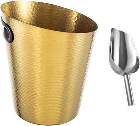 Stainless Steel Champagne Bucket - Stainless-Steel Beverage Tub - Diagonal Ice Bucket with Handle for Cocktail Bar, Wine, Home Bar Accessories, Parties - 4 Quarts Golden in Saudi Arabia
