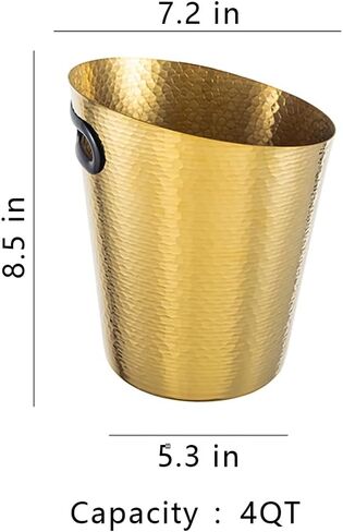Stainless Steel Champagne Bucket - Stainless-Steel Beverage Tub - Diagonal Ice Bucket with Handle for Cocktail Bar, Wine, Home Bar Accessories, Parties - 4 Quarts Golden in Saudi Arabia