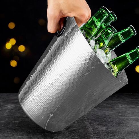 Stainless Steel Champagne Bucket - Stainless-Steel Beverage Tub - Diagonal Ice Bucket with Handle for Cocktail Bar, Wine, Home Bar Accessories, Parties - 4 Quarts Golden in Saudi Arabia