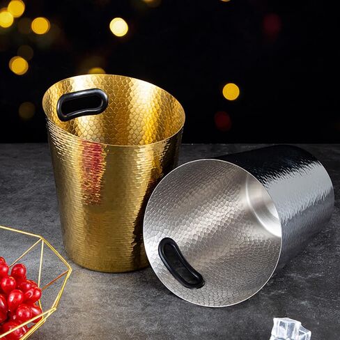 Stainless Steel Champagne Bucket - Stainless-Steel Beverage Tub - Diagonal Ice Bucket with Handle for Cocktail Bar, Wine, Home Bar Accessories, Parties - 4 Quarts Golden in Saudi Arabia