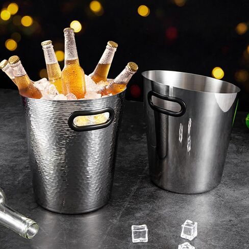 Stainless Steel Champagne Bucket - Stainless-Steel Beverage Tub - Diagonal Ice Bucket with Handle for Cocktail Bar, Wine, Home Bar Accessories, Parties - 4 Quarts Golden in Saudi Arabia
