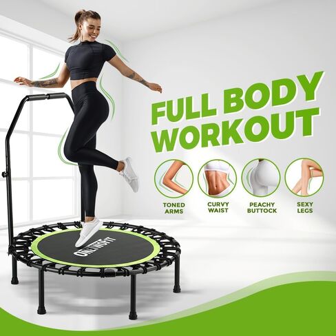 onetwofit قابلة للطي الترامبولين للبالغين ، 40/42/45 "mini اللياقة الترامبولين مع بونجيات مقبض رغوة قابلة للتعديل ، ترامبولين هادئ للتمرين الداخلي الشخصي in Kuwait