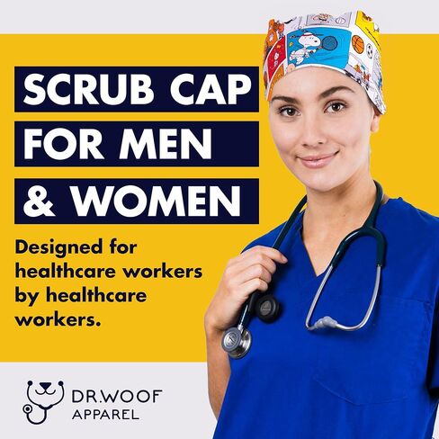 Dr. Woof Apparel Scrub Cap - Cotton Surgical Caps for Women and Men - Cute Reusable Uniform Cap for Medical Professionals - Nursing and Doctor Gear in Saudi Arabia