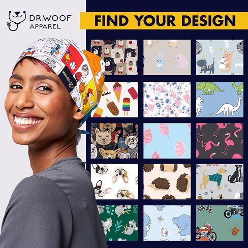 Dr. Woof Apparel Scrub Cap - Cotton Surgical Caps for Women and Men - Cute Reusable Uniform Cap for Medical Professionals - Nursing and Doctor Gear in Saudi Arabia