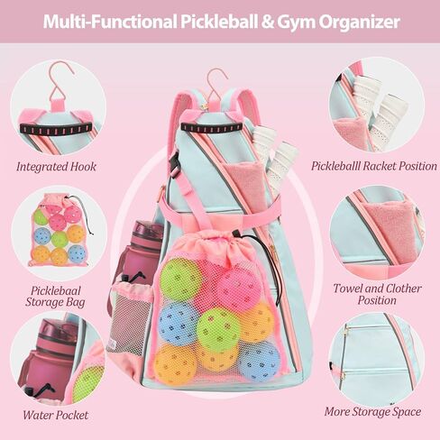 حقيبة edenriver Pickleball Bag للنساء حقيبة ظهر للمخللات مع حامل زجاجة ماء وحقيبة شبكية الرباط لإكسسوارات كرة المخللة in Saudi Arabia