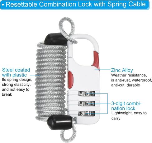 PATIKIL 2 Pack 3 Digit Combination Lock, Helmet Padlock Cable Lock Gym Locker Lock with 1.64Ft Flexible Security Steel Lock Wire for Bike Locker Travel Luggage, Pink in Saudi Arabia