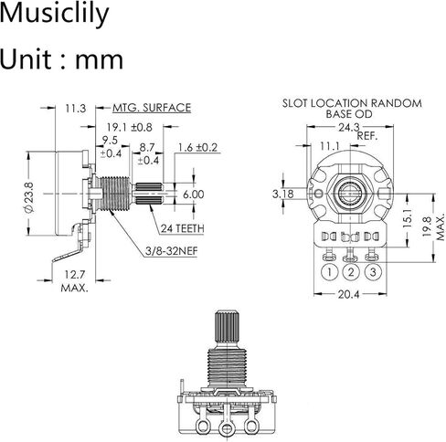 CTS 450G A500K Pot Brass Standard Split Shaft 3/8 Inch 10% Audio Taper Potentiometer for Electric Guitar Bass in Kuwait