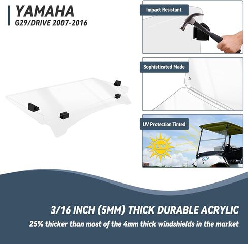 غولف عربة الزجاج الأمامي لـ Yamaha G29/Drive 2007-2016 طرازات الغاز والكهرباء ، 5 ملم قابلة للطي ، واضحة شفافة للغاية ومقاومة للأثر in Kuwait