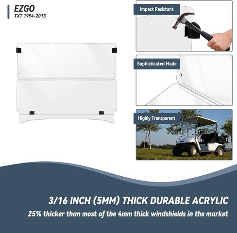 Golf Cart Windshield for YAMAHA G29/Drive 2007-2016 Gas & Electric Models, 5MM Thicken Foldable, Clear Highly Transparent and Impact Resistant Acrylic in Kuwait