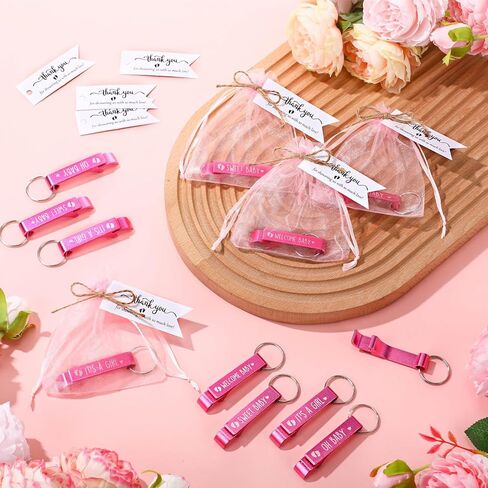 Maxcheck 50 مجموعات الحفلات استحمام الطفل لضيفات زجاجة Baby Bottle Sweet Welcome Help Baby Keychains شكرًا لك على حقائب العلامات على جنس استحمام الطفل الكشف عن الحفلات ، 4 أنماط (أزرق) in Kuwait