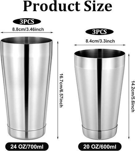 Giantree 6 Pcs Cocktail Shakers, Professional Boston Bar Shaker Set, Stainless Steel Cocktail Shaker Set for Bartenders, Essential Bar Tools Shakers Bartending, 20 Oz, 24 oz in Saudi Arabia