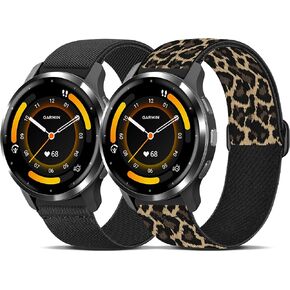 2 Pack Elastic Band Compatible with Garmin Venu 3S/Vivoactive 4S/Venu 2S/Vivomove 3S, 18mm Adjustable Nylon Sport Strap for Forerunner 265S/255S Men and Women in Kuwait