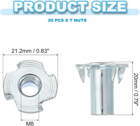 Patikil M6 T-nuts ، 20 pcs زنك مطلي الصلب 4 شركات الأعمى الجوز 18 مم الطول أربع فك تي الجهاز ملولبة الأجهزة لخزائن الأثاث الخشبية الصخور تسلق الصخور in Kuwait