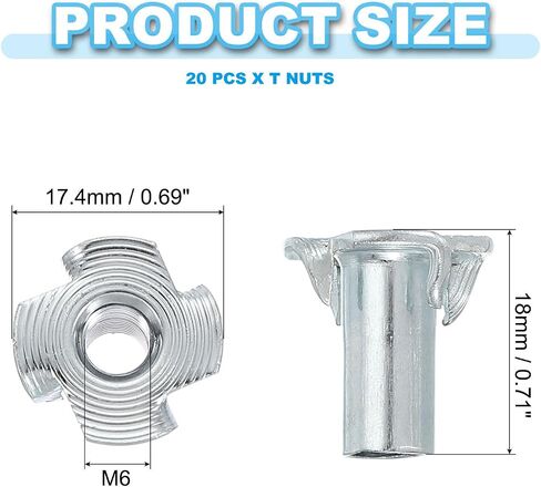 Patikil M6 T-nuts ، 20 pcs زنك مطلي الصلب 4 شركات الأعمى الجوز 18 مم الطول أربع فك تي الجهاز ملولبة الأجهزة لخزائن الأثاث الخشبية الصخور تسلق الصخور in Kuwait