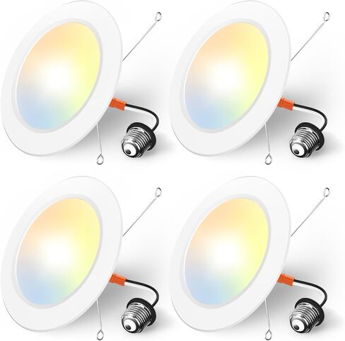 إضاءة Amico راحة 5/6 بوصة ، 4 حزمة 5CCT LED CAN مسطحة المصابيح ، 2700K/3000K/4000K/5000K/6000K قابلة للاختيار ، 12W EQV 120W ، 1050LM سطوع ، تثبيت التحديثية - ETL & FCC in Kuwait