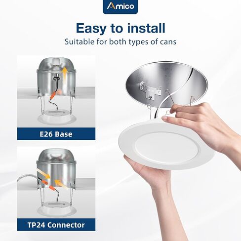 إضاءة Amico راحة 5/6 بوصة ، 4 حزمة 5CCT LED CAN مسطحة المصابيح ، 2700K/3000K/4000K/5000K/6000K قابلة للاختيار ، 12W EQV 120W ، 1050LM سطوع ، تثبيت التحديثية - ETL & FCC in Kuwait