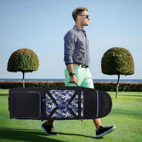 Golf Travel Bag for Airlines with Wheels, Shoes Compartment and Lockable Zipper, Soft-Sided Golf Club Travel Cover to Protect Culbs, Wear-Resistant Waterproof 900D Polyester Oxford in Saudi Arabia