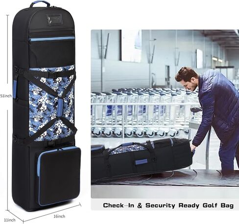 Golf Travel Bag for Airlines with Wheels, Shoes Compartment and Lockable Zipper, Soft-Sided Golf Club Travel Cover to Protect Culbs, Wear-Resistant Waterproof 900D Polyester Oxford in Saudi Arabia