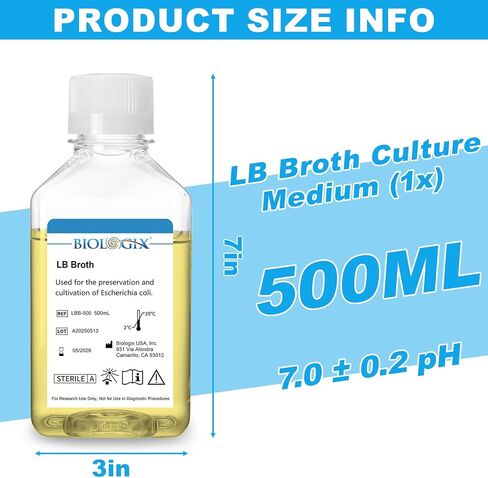 LB مرق الثقافة المتوسطة ، زجاجة مربعة 500 مل ، تعقيم ، (1x) مرق LB جاهز للاستخدام ، لاستخدام المختبر ، 500 مل/ زجاجة in Kuwait