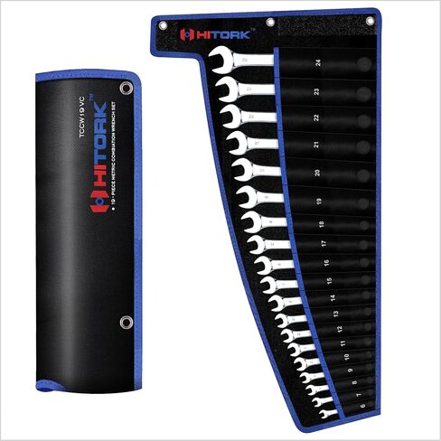HITORK 32 Piece Wrench Set SAE & Metric 20 Standard & 12 Stubby Combination Wrenches Cr-V Steel 12-Point Mirror Finish 15° Offset with Organizer Tray Ideal for Auto & Home Repair in Saudi Arabia