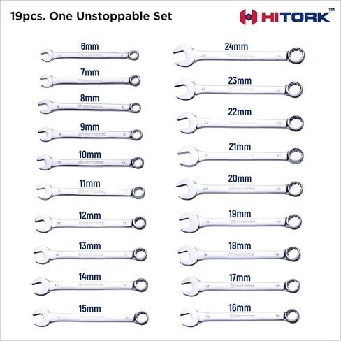 HITORK 32 Piece Wrench Set SAE & Metric 20 Standard & 12 Stubby Combination Wrenches Cr-V Steel 12-Point Mirror Finish 15° Offset with Organizer Tray Ideal for Auto & Home Repair in Saudi Arabia