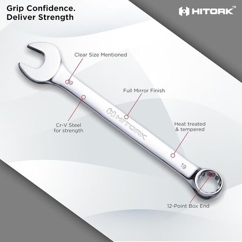 HITORK 32 Piece Wrench Set SAE & Metric 20 Standard & 12 Stubby Combination Wrenches Cr-V Steel 12-Point Mirror Finish 15° Offset with Organizer Tray Ideal for Auto & Home Repair in Saudi Arabia
