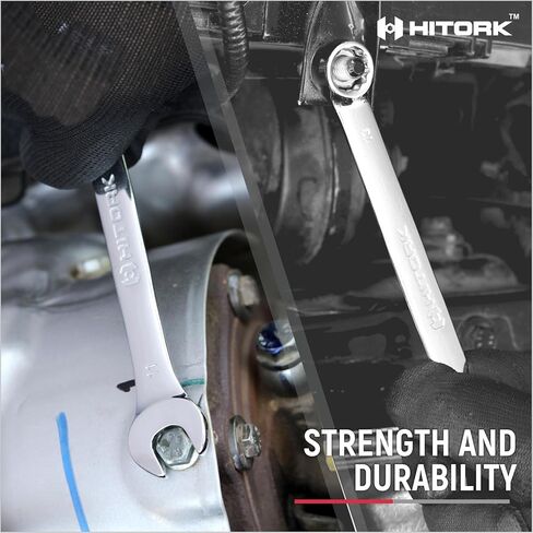 HITORK 32 Piece Wrench Set SAE & Metric 20 Standard & 12 Stubby Combination Wrenches Cr-V Steel 12-Point Mirror Finish 15° Offset with Organizer Tray Ideal for Auto & Home Repair in Saudi Arabia