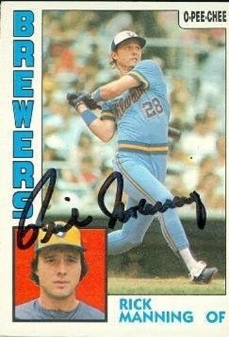 Rick Manning autographed Baseball Card (Milwaukee Brewers) 1984 O-Pee-Chee #128 - Autographed Baseball Cards in Saudi Arabia