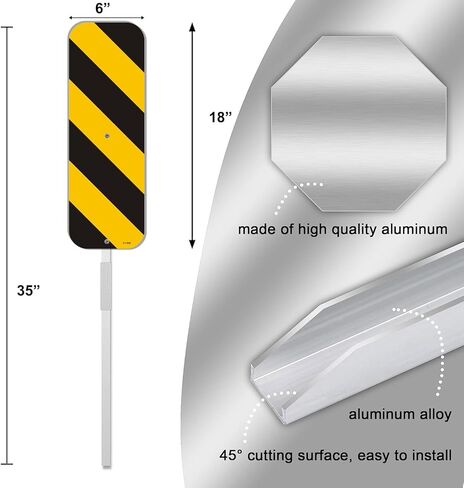 Object Marker Sign Black Yellow Vertical Panel 18" x 6" With 35" Long Metal Stakes for Traffic Road Warning Outdoor Barricade Construction Caution With Stand Aluminum Outdoor Use Yard Business in Kuwait