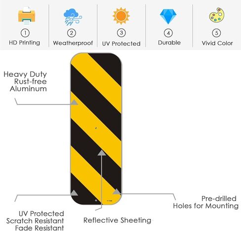 Object Marker Sign Black Yellow Vertical Panel 18" x 6" With 35" Long Metal Stakes for Traffic Road Warning Outdoor Barricade Construction Caution With Stand Aluminum Outdoor Use Yard Business in Kuwait