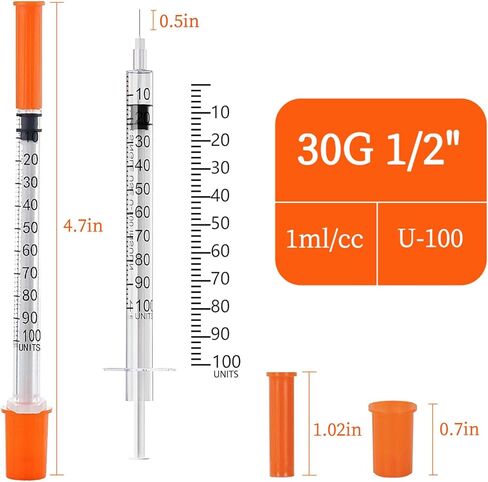 100pack 1ml محقنة مع إبرة 30g 1/2 "(13 مم) ، مستلزمات مختبر ملفوفة بشكل فردي (1cc 30g 1/2" -100pack) in Kuwait
