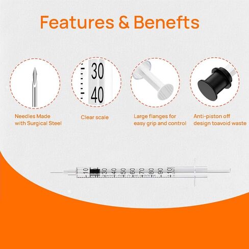 100pack 1ml محقنة مع إبرة 30g 1/2 "(13 مم) ، مستلزمات مختبر ملفوفة بشكل فردي (1cc 30g 1/2" -100pack) in Kuwait