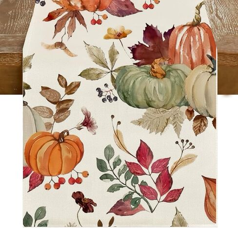 Fall Table Runner,Orange Sage Pumpkin Table Runners 72 Inches Long,Varity Leaf Fall Runner for Table 13"x72",Autumn Thanksgiving Harvest in Saudi Arabia