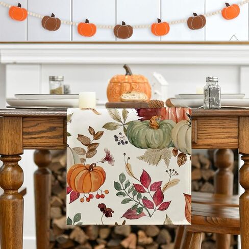 Fall Table Runner,Orange Sage Pumpkin Table Runners 72 Inches Long,Varity Leaf Fall Runner for Table 13"x72",Autumn Thanksgiving Harvest in Saudi Arabia