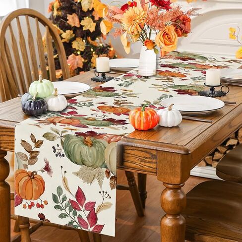 Fall Table Runner,Orange Sage Pumpkin Table Runners 72 Inches Long,Varity Leaf Fall Runner for Table 13"x72",Autumn Thanksgiving Harvest in Saudi Arabia