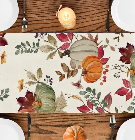 Fall Table Runner,Orange Sage Pumpkin Table Runners 72 Inches Long,Varity Leaf Fall Runner for Table 13"x72",Autumn Thanksgiving Harvest in Saudi Arabia