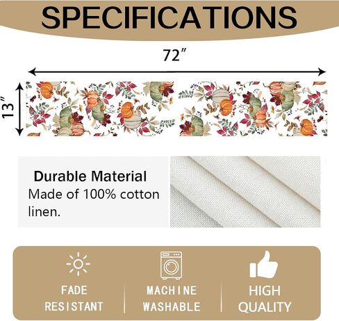 Fall Table Runner,Orange Sage Pumpkin Table Runners 72 Inches Long,Varity Leaf Fall Runner for Table 13"x72",Autumn Thanksgiving Harvest in Saudi Arabia